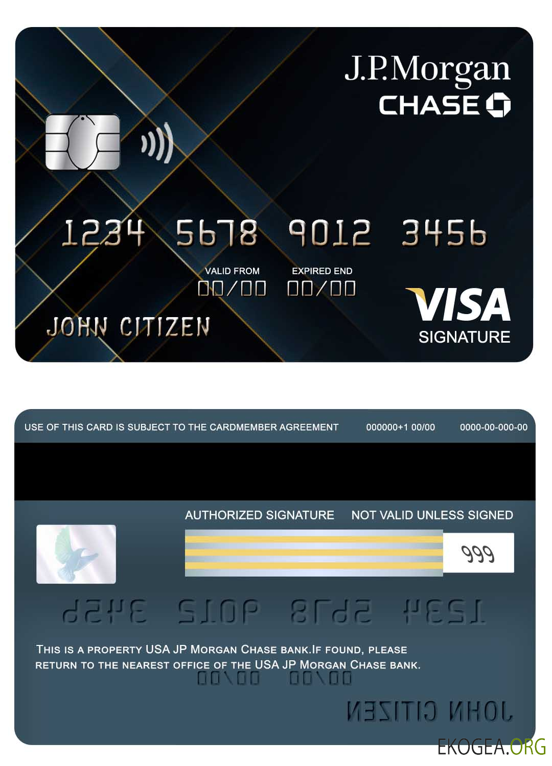 Carte de signature de visa bancaire USA JP Morgan Chase